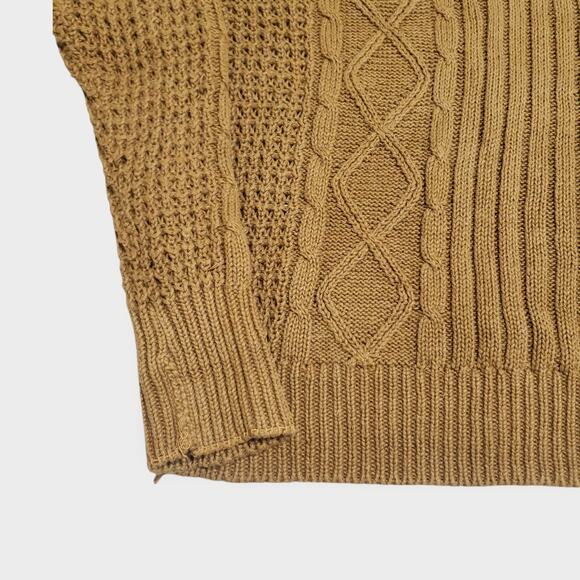 Vtg Structure Cable Knit Crewneck Sweater Toffee Brown Sz XL Fisherman 90s Cosby - Picture 2 of 9